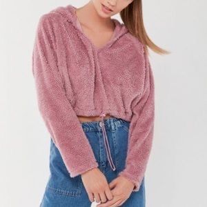 Urban Outfitters V-neck Fuzzy Cropped Hoodie